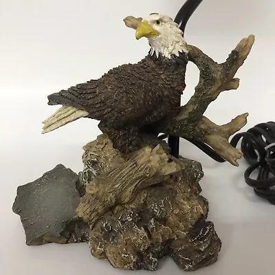 Bald Eagle Lamp On Rocks & Driftwood 11  Tall Desk/Night Light Man Cave Decor • $51.99