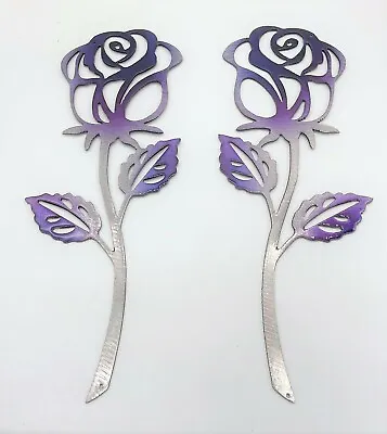 Rose Metal Wall Art Accent Midnight Violet Pair Of Roses 12  X 5  • $38.98