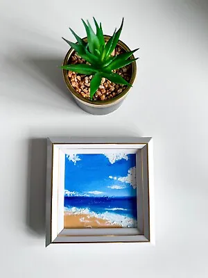 £50 • Buy Seaside Oil Painting Original FRAMED Bright Beach Realism Mini Art Sale Waves