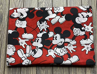 Vintage Disney Mickey Mouse Twin Flat Bedsheet Red Background Black White Mickey • $35.99