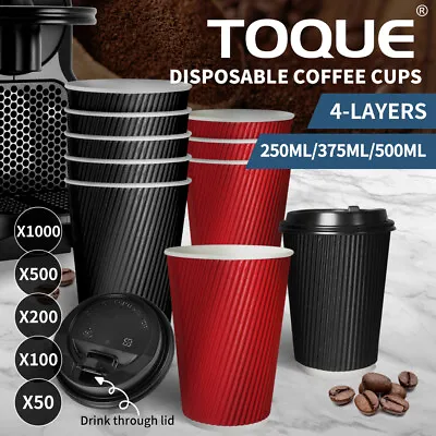 Disposable Coffee Cups With Lids 8OZ 12OZ 16OZ Thicken Paper Takeaway BPA Free • $42.99