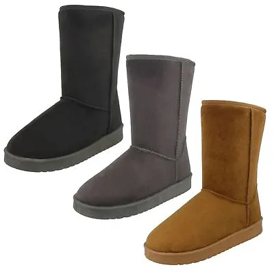 Ladies Spot On Slip On Microfibre Warm Winter Fleecelined Boots F4R406 • £16.99