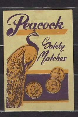 MATCHBOX LABELS UK- Peacock Safety Matches - **mint • £2