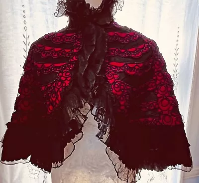 Antique 19th Century Dress Cape W/ Silk And Gaberdene Flounce- Shabby Chic ZZ063 • $35