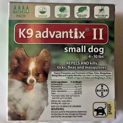 K9 Advantix Ll Small Dog 4-10  LBS. 4 Doses EPA Approved • $52.98