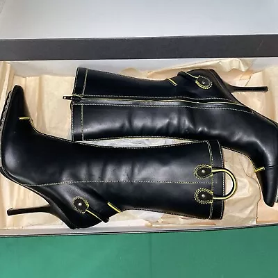 Dsquared2 Limited Edition  Q4700 Black/Yellow Leather  Tall Boots Size 8.5 M • $549