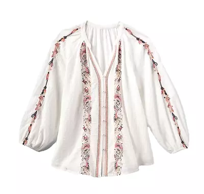 Matilda Jane Good Hart Women Size M Top Moonflower White Embroidered Boho Blouse • $19.97