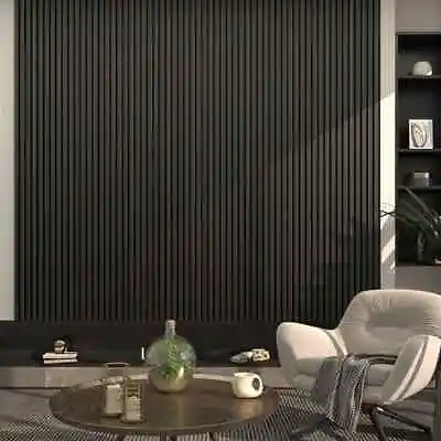 BLACK Slat MDF Decorative Paneling Wall Panelling 3D Wood Panels 240cm X 120cm • £195.99