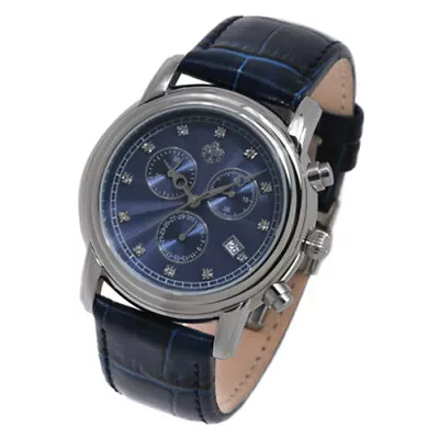 S.u.g. Celestial Mens Swiss Isa Chronograph Quartz Watch New Blue Leather • $121.79