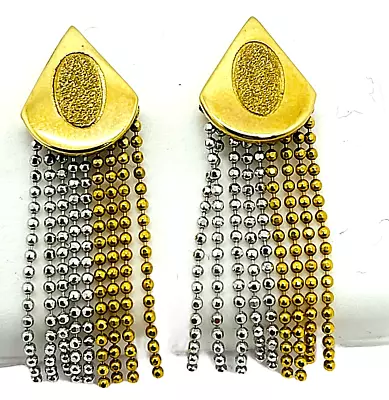 Vintage 14K Solid Two-Tone Gold Post Bead Dangle Drop Post Earrings • $467.49