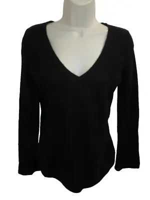 Minnie Rose 100% Cashmere Black V-neck Sweater M May Fit Small S • $20.95