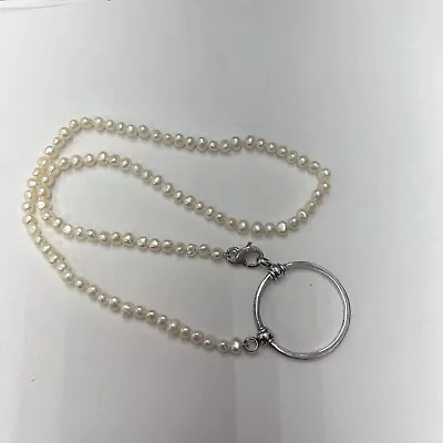 La Loop  Sterling Silver Pearl Eyeglass Holder 20” Necklace With CZ & 21.7gr • $149.99