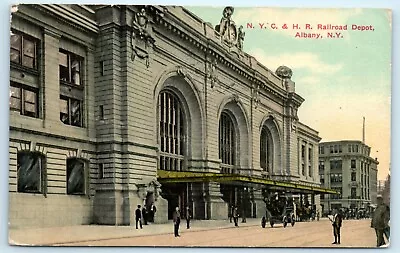 POSTCARD Albany New York N Y C & H R Railroad Depot Train Station 1911 Hudson • $9.95