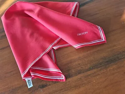 Vintage Bright Cherry  Red White Oroton Square Neck Head Scarf Retro  • $38