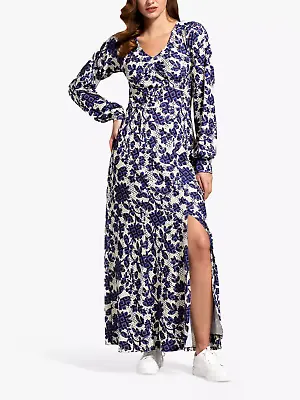 Hot Squash Geo Blossom Print Long Sleeve Maxi Dress Blue 18 V-Neck Wide Sleeves • $70