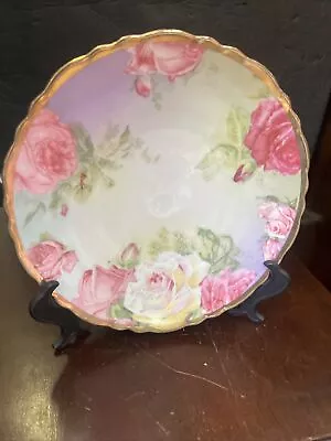 Victorian Pink Roses & Gold Hand Painted Porcelain Cabinet Artist Signed Martin  • $29.99