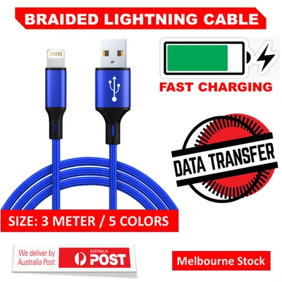 $1.43 • Buy 3M Heavy Duty USB Charger Cable For IPhone 8 7 X 11 14 13 Fast Braided Data Lead