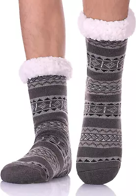 Men'S Fuzzy Ripple Slipper Socks Super Soft Warm Fleece Lining Knit Non Slip Win • $22.01