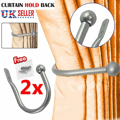 2X Large Stylish Curtain Hold Back Metal Tie Tassel Arm Hook Loop Holder U Shape • £6.95
