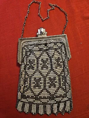 Antique 1920's Whiting & Davis Art Deco Enamel Mesh Purse Flapper Brown & Cream • $23