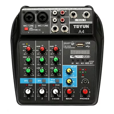 Professional Audio Mixer BT USB Console 4 Channel For Karaoke Live Studio Q3V7 • $30.02