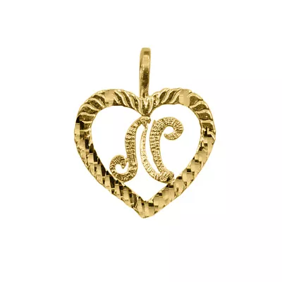 Precious Stars 14k Yellow Gold Heart-shaped Initial Letter 'N' Pendant Necklace • $50