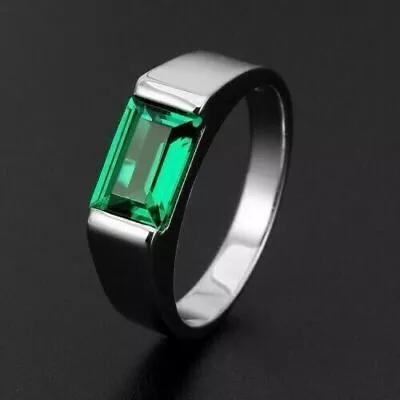 925 Sterling Silver  5.25 Ct Emerald Handmade Men's Ring • $53.40