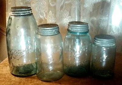 4 Ball Blue Mason Jars W/ Zinc Lids Circa 1920s - Half Gallon Quarts & Pint • $40