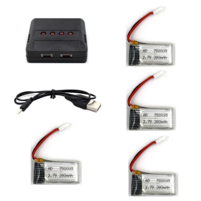 $29.68 • Buy 4Pcs  3.7V 380mAh 702035 20C Li-Po Battery +USB Charger For RC Drone 51005 Plug