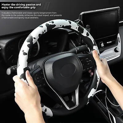 Ultra-thin Universal Steering Wheel Cover Cow Print Anti-slip For Car Truck SUV • $13.59