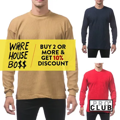 Proclub Pro Club Mens Plain Thermal Long Sleeve T Shirt Heavyweight Waffle Tee • $15.50