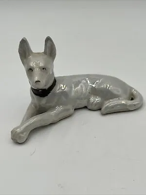 Vintage Lusterware White Great Dane Dog Figurine W Collar Made In Japan • $7.99