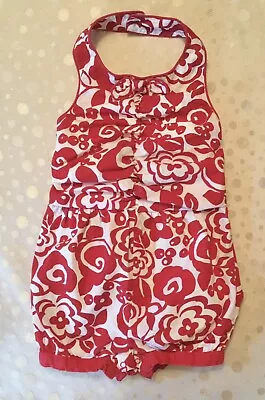 GYMBOREE Toddler Girl One-Piece Open-Back Romper Size 2T Red/White Floral EUC • $9.49