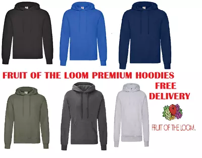 Fruit Of The Loom Mens Hoodie Classic Hooded Pullover Plain Sweatshirt Top 62208 • £13.95