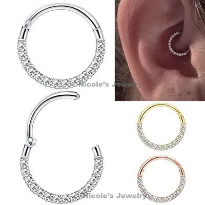$10.95 • Buy 16g Surgical Steel Gem Hinged Clicker Nose Ring Ear Daith Helix Septum Piercing