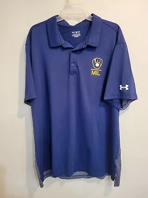 Milwaukee Brewers Under Armour Mens Size XXL Navy Blue/gray Short Sleeve Polo  • $7.99