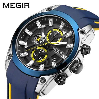 MEGIR Military Sport Watches Men Waterproof Watch Man Silicone Strap Chronograph • $24.99