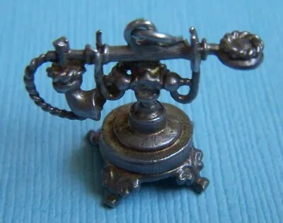 Vintage English Old Fashioned Telephone Sterling Charm • $29.99