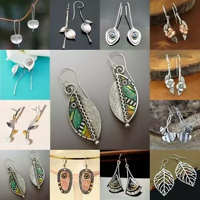 $1.74 • Buy Vintage Women 925 Silver Leaves Ear Hook Earrings Engagement Drop Dangle Jewelry