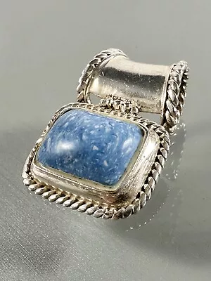 Vintage 925 Sterling Silver Cabochon Lapis Lazuli Square Shape Slide Pendant • $44.50