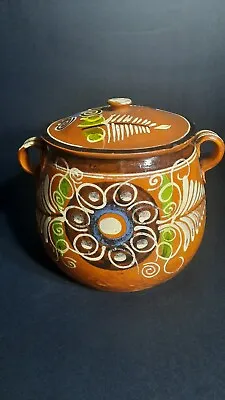 Vintage Tlaquepaque Mexican Lidded Pottery Bean Pot • $38.95