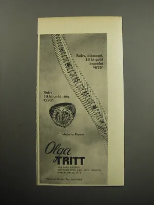 1957 Olga Tritt Jewelry Advertisement - Ruby Diamond 18 Kt Gold Bracelet $675 • $19.99