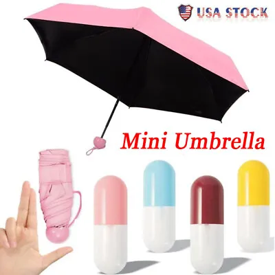 Mini Capsule Sun Umbrella Anti-UV/Rain Windproof Ladies Folding Pocket Umbrellar • $11.94