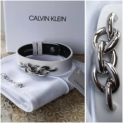 Calvin Klein White Leather Designer Bracelet NEW & Boxed  • £22.95