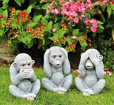 £19.95 • Buy GARDEN ORNAMENTS 3 WISE MONKEYS  SEE SPEAK HEAR NO EVIL OUTDOOR INDOOR  23cm