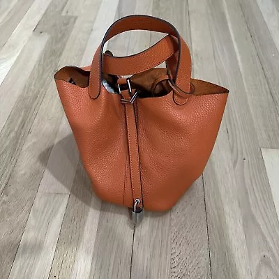 Tiffany & Fred Paris Leather Bucket Small Orange Bag • $100