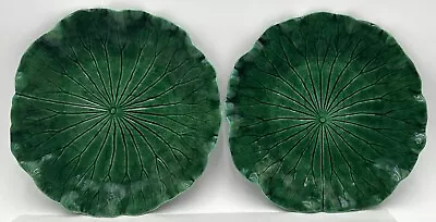 Metlox Poppytrail Green Lotus Leaf Cabbage Plates Pair Majolica Vintage 10 1/2 • $64.95