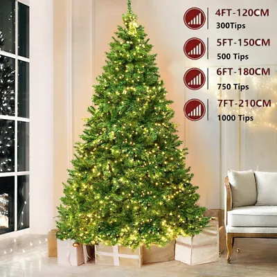 Christmas Tree W/ LED Lights 4ft 5ft 6ft 7ft Bushy Xmas Pine Holiday Artificial • $13.99