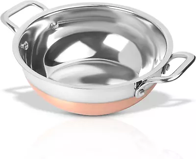 2 Quart Stainless Steel Kadai With Copper Bottom | Premium Heavy Gauge Steel Kad • $41.69