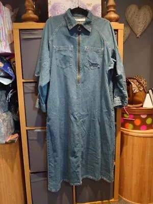 Zara Bnwt Size Xl Distressed Denim Aline Dress Pockets Zip Long Sleeve Rrp £60 • £30.55